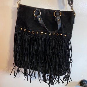 Lavene Black Leather Fringe Purse
